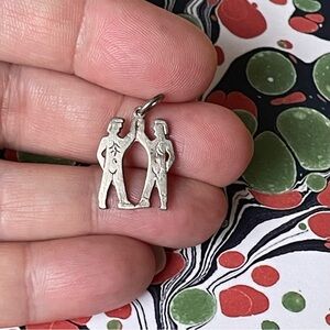 Vintage stamped 925 sterling silver Gemini pendant twins zodiac astrology